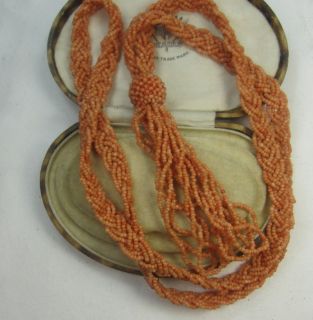 Original 1920s Flapper four string coral tasselled plaited Necklace