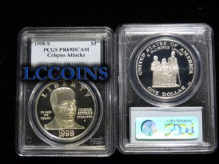 1998 S Black Patriot Crispus Attucks Silver Commemorative Dollar 