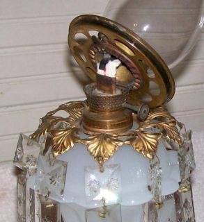 1850s Clambroth Tulip Column Oil Lamp Set Screw Burner Lip Chimney 