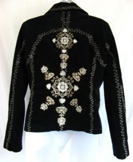 AZIZ Black Corduroy Embroidered Fitted L M Jacket Blazer Cropped