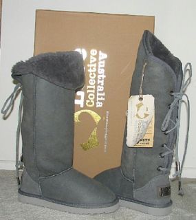 New from Australia Love Collective Luxe Corset Boots 7 Gray Sheepskin 