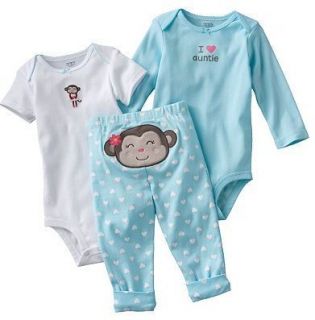 Carters Baby Girl Clothes Set Outfit White Blue Monkey 3 6 9 12 Months 