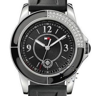 Tommy Hilfiger Aventura Womens Watch All Black Crystals Rubber Strap 