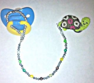 Baby Turtle Beaded Pacifier Holder Clip And Mommy Baby Bracelets