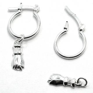 Sterling Silver Filled 925 Earrings Small Hoop Hand Figa Lucky 10mm 