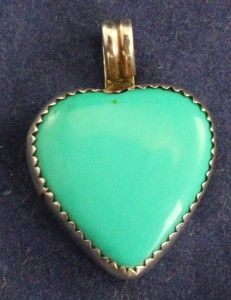   Indian Navajo Sterling Turquoise Heart Pendant Corline Baca