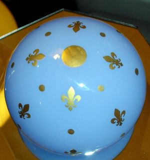 Baccarat Crystal Blue French Opaline Gold Fleur de Lis Paperweight 