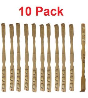 10 Pk Back Scratcher Body Massage Stick w/ Rollers Bamboo Wood 18 