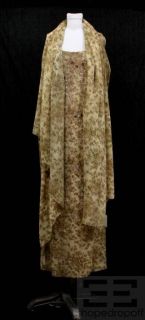 Badgley Mischka Light Brown Silk Beaded Evening Dress Shawl Size 8 