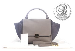 celine small trapeze bag grey leather and suede