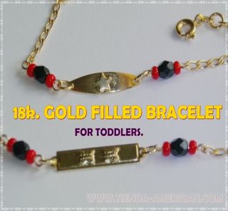 18K Gold Azabache Baby Toddler Figaro Link Bracelet Pulsera Oro L 