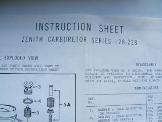 Carter 906 609 Zenith 28 228 Carburetor Rebuild Kit Allis Chalmers 