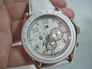   Hilfiger 1781051 Womens Avalon White Leather Chronograph 45mm Watch