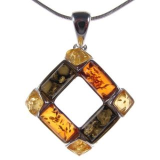 Baltic Amber Sterling Silver 925 Pendant Necklace Snake Chain 