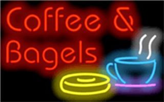 Neon Sign Coffee Bagels Red w Colorful Cup Bagel Graphic 32 Wide x 20 