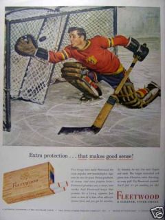 1943 Fleetwood Cigarette Hockey Ad Axton Fisher Tobacco