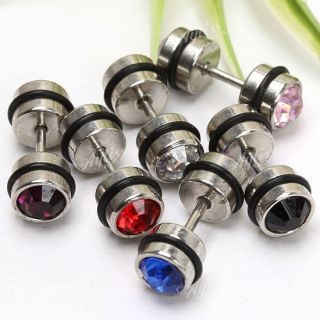 Pcs Stainless Steel Barbell Mens Stud Earrings Mix Color Rhinestone 