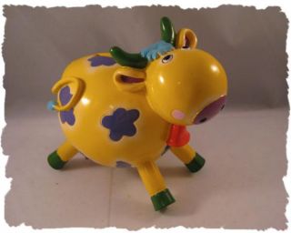 Whimsy Resin Cow Still Piggy Bank Yellow Purple Spots