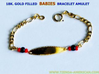 18K Gold Azabache Baby Kids Figaro Link Bracelet Pulsera Oro L Bebes 
