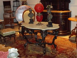 1860s Walnut Center Hall Turtle Top Parlor Banquet GWTW Lamp Table 