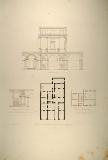 1860 Engraving Renaissance House Floor Plan Stairs Rome   ORIGINAL