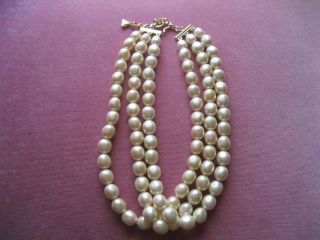 Vintage Barbara Bush Style Triple Strand Faux Pearl Necklace