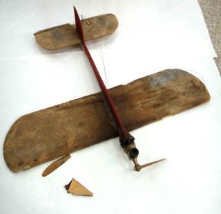 antique BALSA WOOD PLANE gas engine? controller line OLD toy glider 