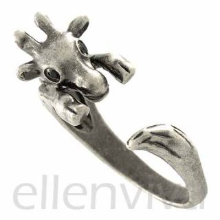 Enhanced Cute Baby Giraffe Animal Ring Sizes 5 9 Vintage Silver Tone 