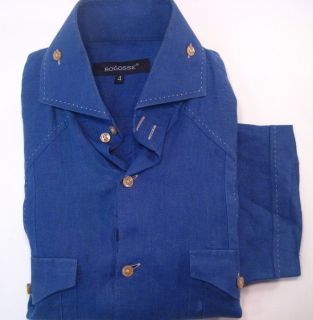 Bogosse Blue Mini Bana Linen Short Sleeve Shirt   Size 4 (Large)