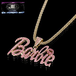 Nicki Minaj 3 Barbie Iced Out Necklace Gold Pink New