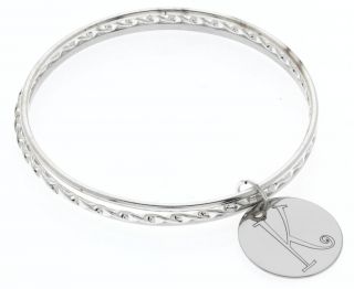 Silver Triple Initial Charm Bangle Bracelet Personalized Monogrammed 