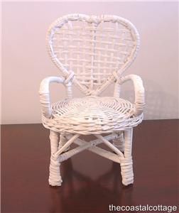white wicker doll chair heart shaped back