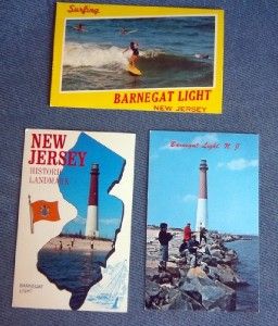 THREE Vintage Barnegat Light NJ Postcard* Surfing Lighthouse Fishing 