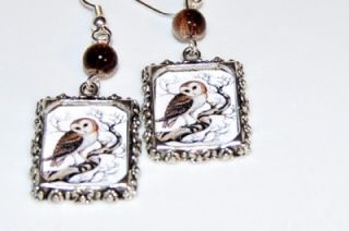 altered art barn owl earrings sterling ear wire