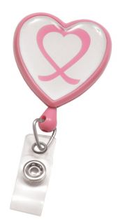 2120 7630 Awareness Pink Ribbon Heart Shaped Badge Reel