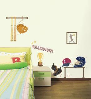 Baseball Kids Room Adhesive Removable Wall Decor Accents Sticker Decal 