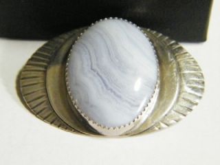 Signed Sylvie Barr Sterling Silver Lace Agate NA Pin Southwestern 