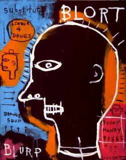Original Hughart Outsider Folk Art Basquiat Graffiti Inspired Painting 