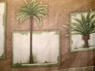 Tropics Palm Tree Shower Curtain Island Bath Bamboo Tan Green New 