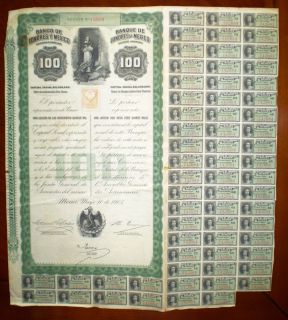 Banco de Londres y Mexico 100 Pesos share 1905