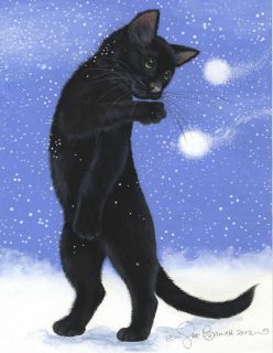 Original Painting of A Black Cat A Snowstorm  by Sue Barratt