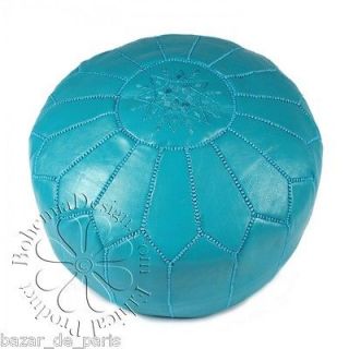 Teal Moroccan Leather Pouf, Handmade Poufs, Pouffe, Ottoman, Poof 