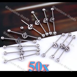 50x Stainless Steel Anchor Long Industrial Barbell Ball Ear Ring 