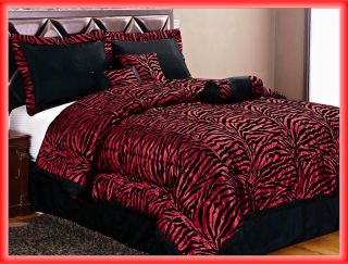 Pcs Flocking Zebra Satin Bed In A Bag Comforter Set Queen Burgundy 