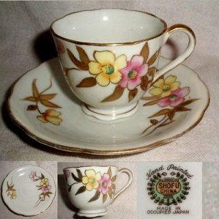 60yr Shofu China OCCUPIED JAPAN Hp PINK & GOLD gilt FLORAL cup 