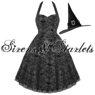 LADIES NEW BLACK 50S VTG WITCH HALLOWEEN PARTY OUTFIT COSTUME FANCY 