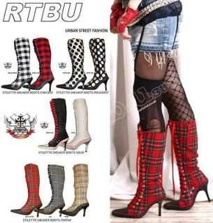 sexy punk high heel stiletto lace up knee sneaker boots