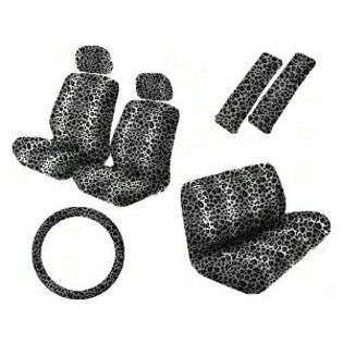 11pc Leopard Gray and Black Animal Print Complete Car Seat Cover Full 