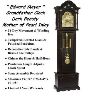 Grandfather Clock Edward Meyer Dark Finish Mother of Pearl Inlay 