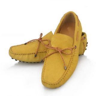 US 9 suede Leather tie Mens slip on Comfort Loafer YELLOW car shoes 